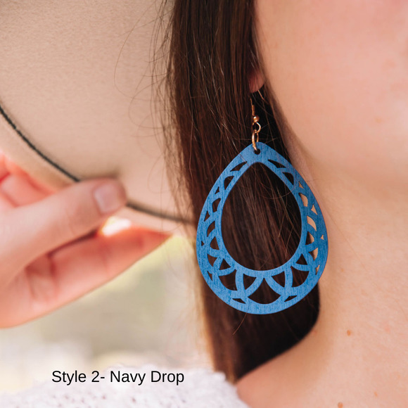 Navy Earrings- Set of 3 - Picture 4 of 4